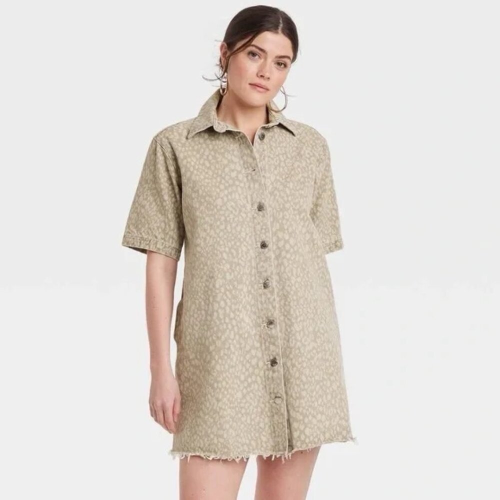 NWT Universal Thread Tan Denim Mini Shirt Dress Womens Size Large